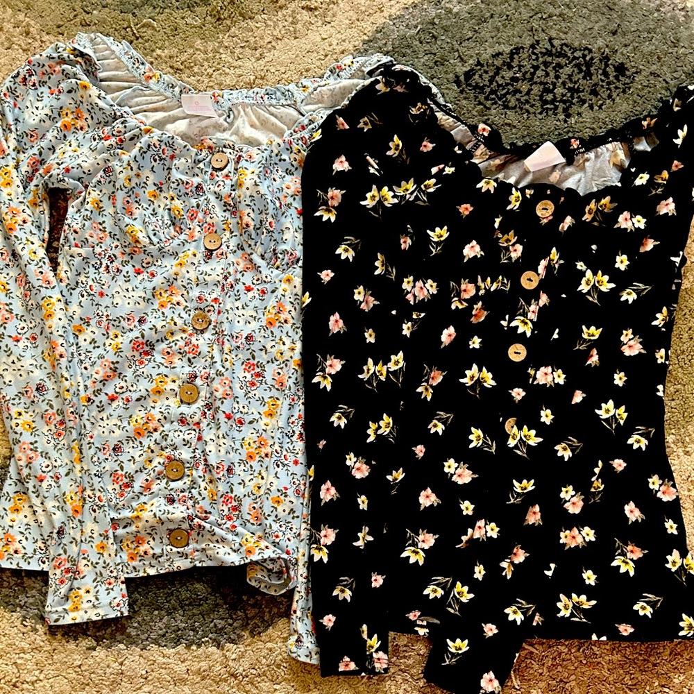 2 long sleeve flower shirts very soft size xs